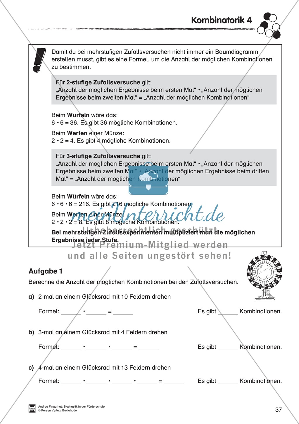 Förderschule Stochastik - Übungen zur Kombinatorik Preview 4