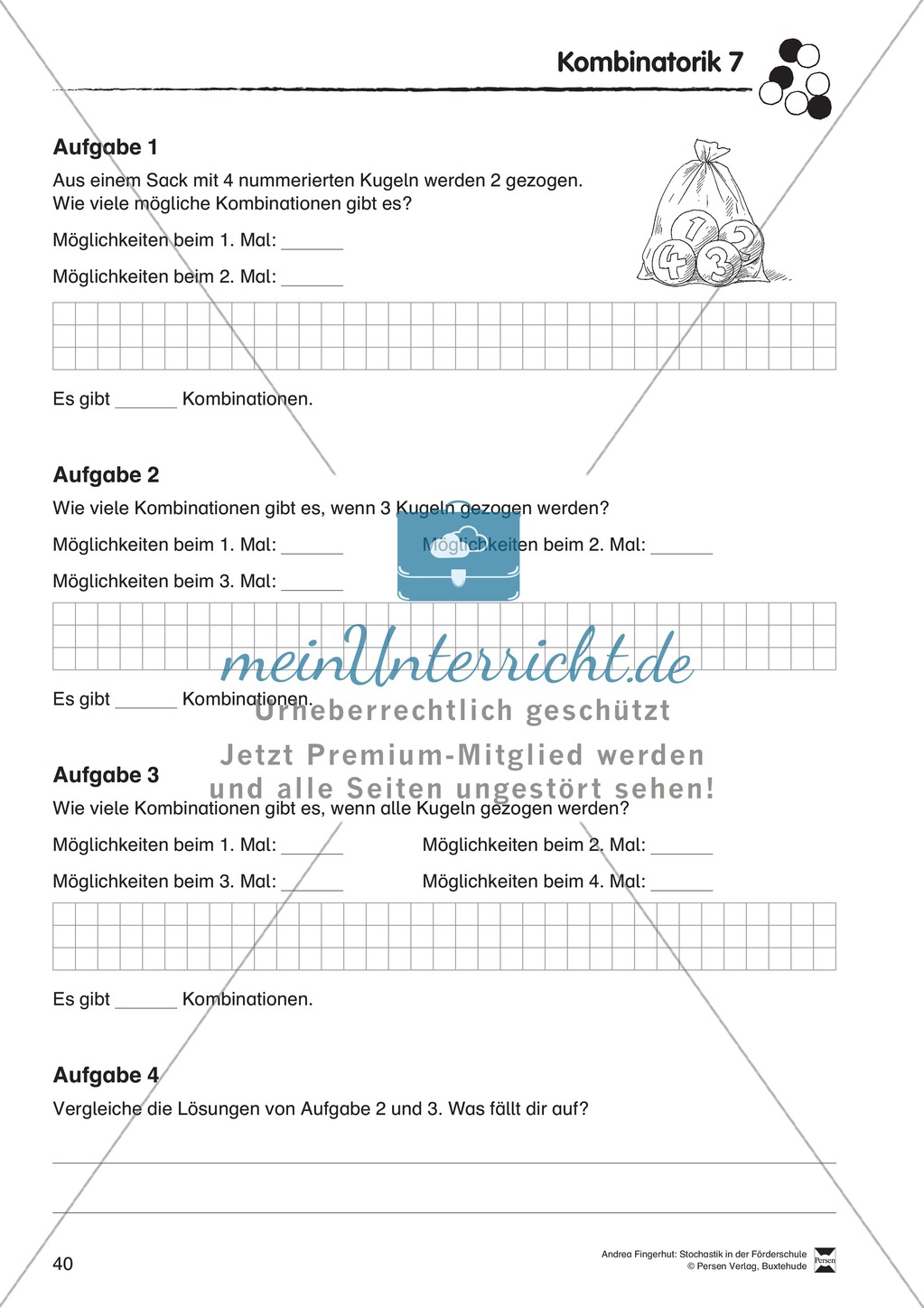 Förderschule Stochastik - Übungen zur Kombinatorik Preview 7