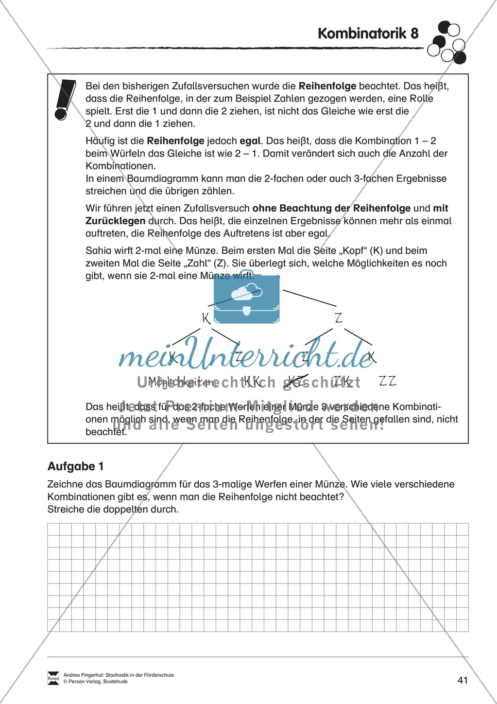 Förderschule Stochastik - Übungen zur Kombinatorik Preview 8