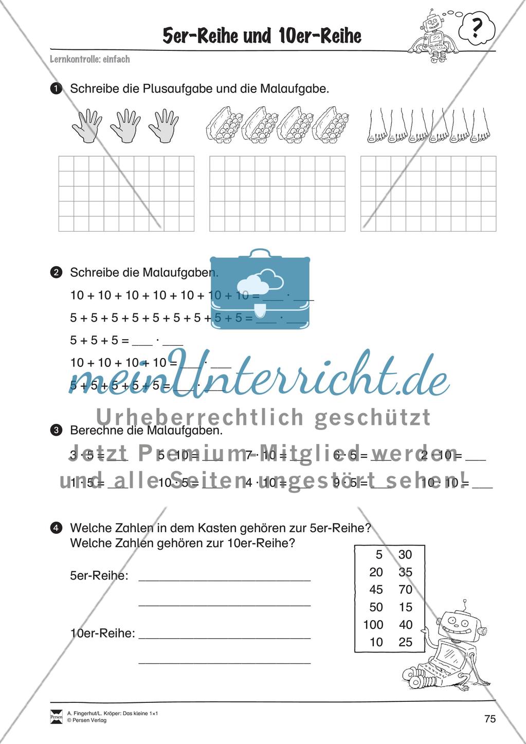 Lernzielkontrolle: 5er-Reihe und 10er-Reihe Preview 1
