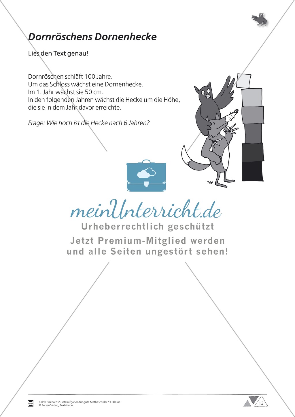 Arithmetik: Sachaufgabe für gute Schüler - Häckenwachstum, dass sich jedes Jahr verdoppelt Preview 1