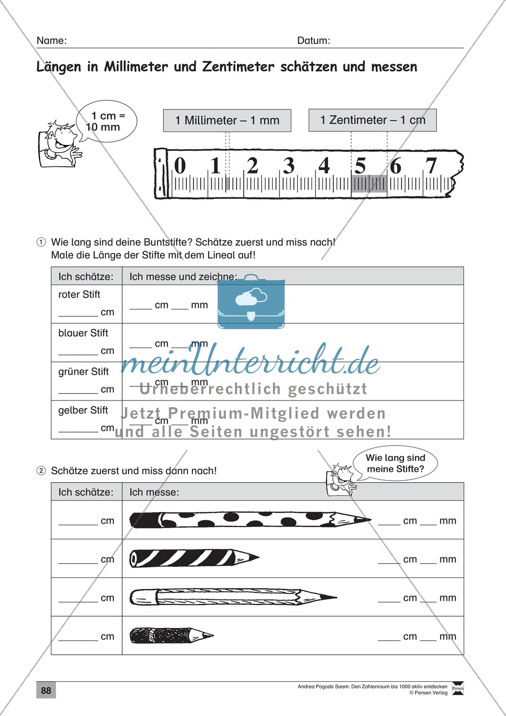Längen: Millimeter und Zentimeter schätzen Preview 1