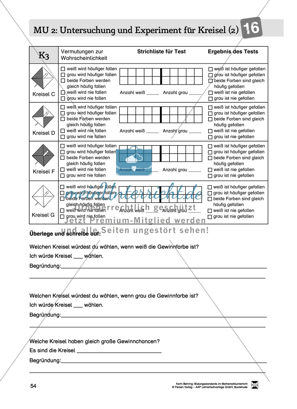 Bildungsstandards im Mathematikunterricht umsetzen: Unterrichtsvorschläge zu Daten + Häufigkeit + Wahrscheinlichkeit Preview 46