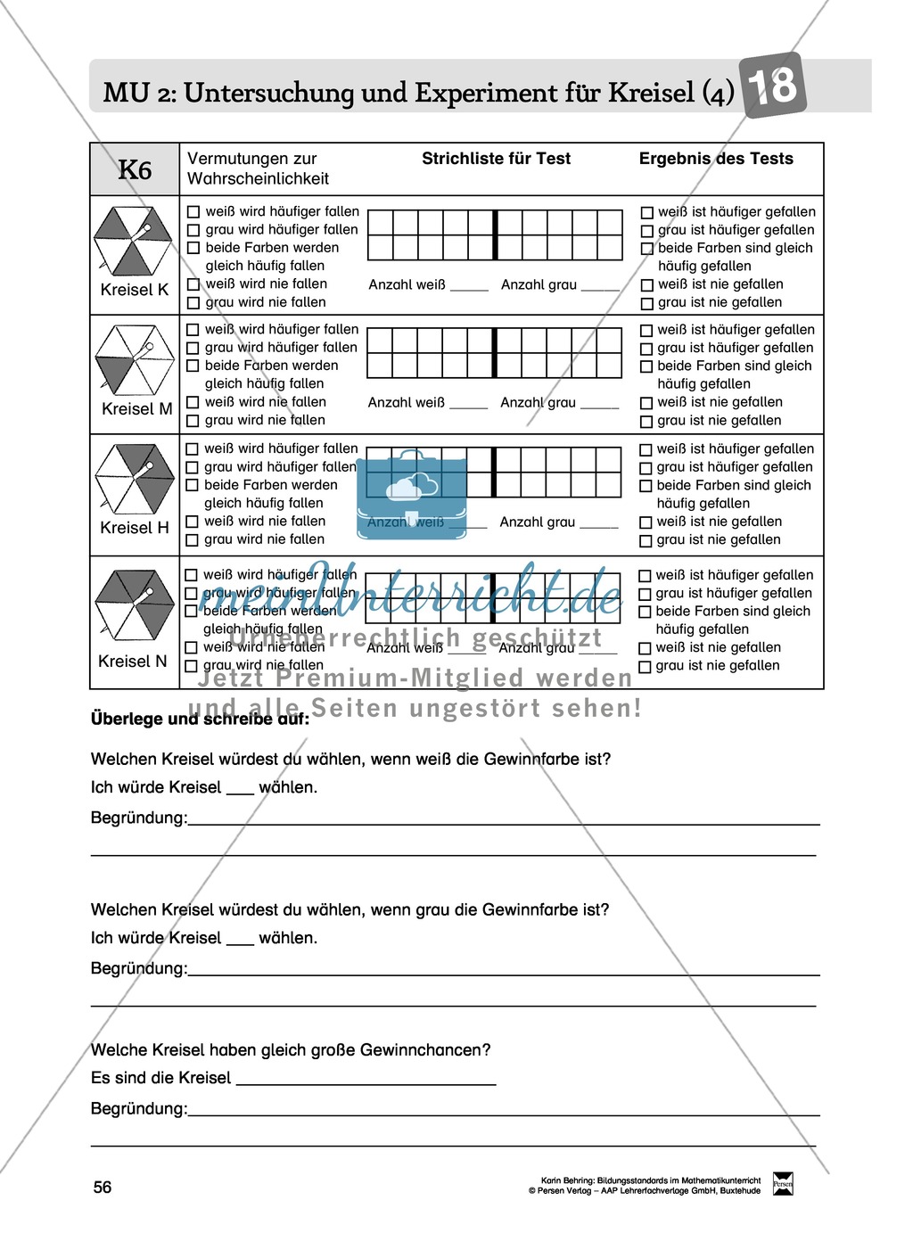 Bildungsstandards im Mathematikunterricht umsetzen: Unterrichtsvorschläge zu Daten + Häufigkeit + Wahrscheinlichkeit Preview 48