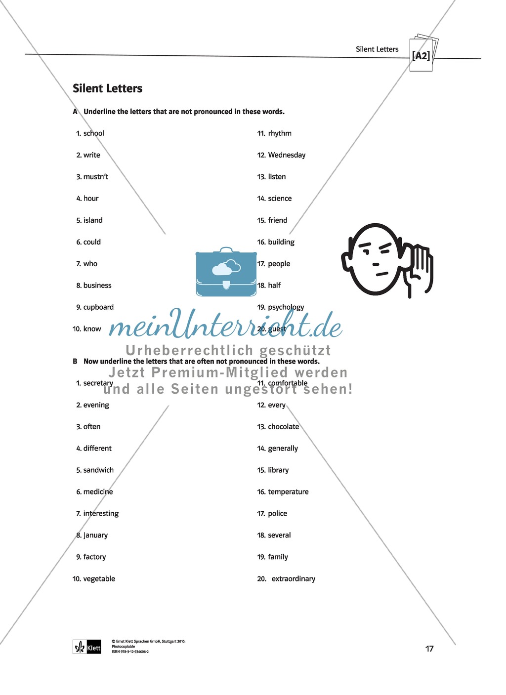 Sounds and Spelling: exercises about silent letter, homophones, homonyms, minimal pairs and tongue-twisters. With solution Preview 2