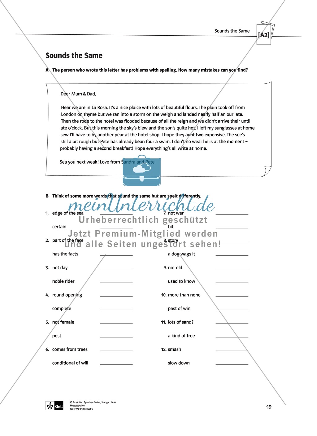 Sounds and Spelling: exercises about silent letter, homophones, homonyms, minimal pairs and tongue-twisters. With solution Preview 4