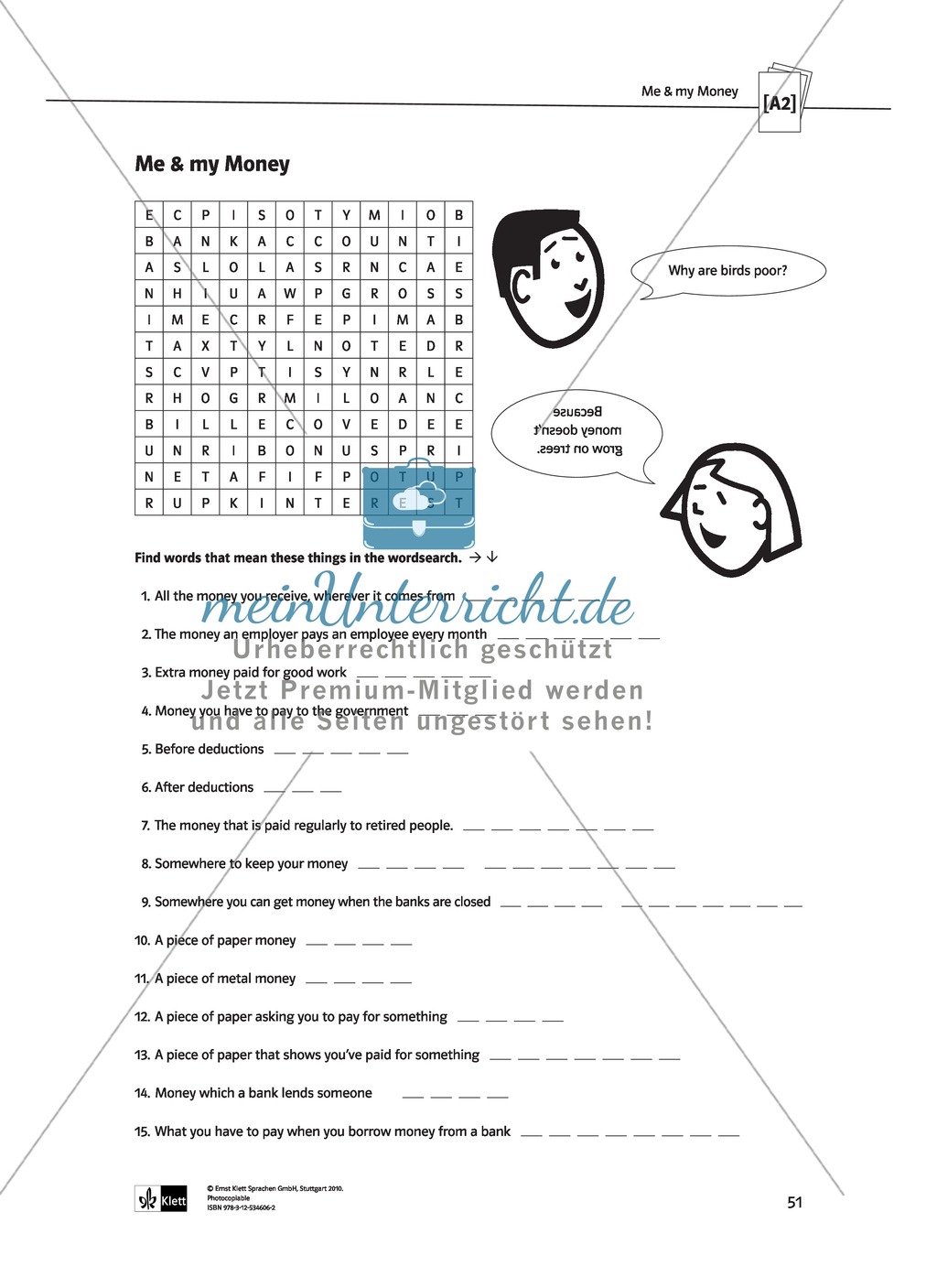 Money: wordsearch exercise to practice basic vocabulary about money and income. With solution Preview 2