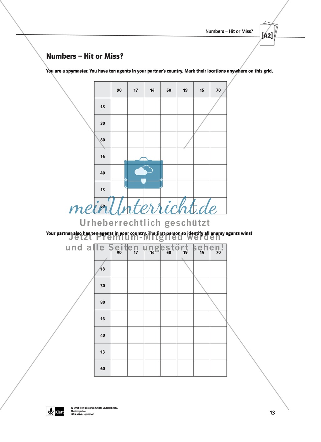 Numbers: Battleship game and fill-in exercises. With solutin Preview 2