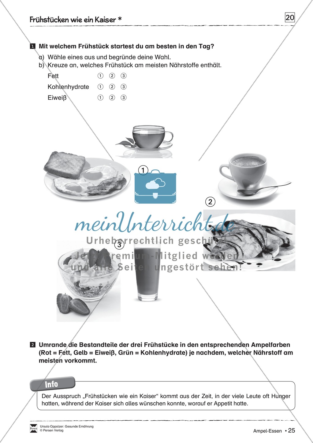 Arbeitsblätter zum Thema gesunde Mahlzeiten Preview 2