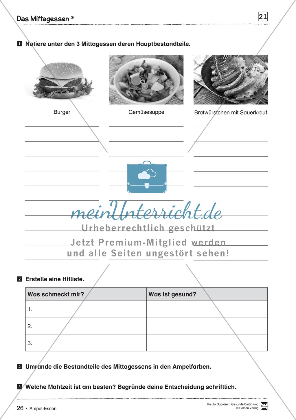 Arbeitsblätter zum Thema gesunde Mahlzeiten Preview 3