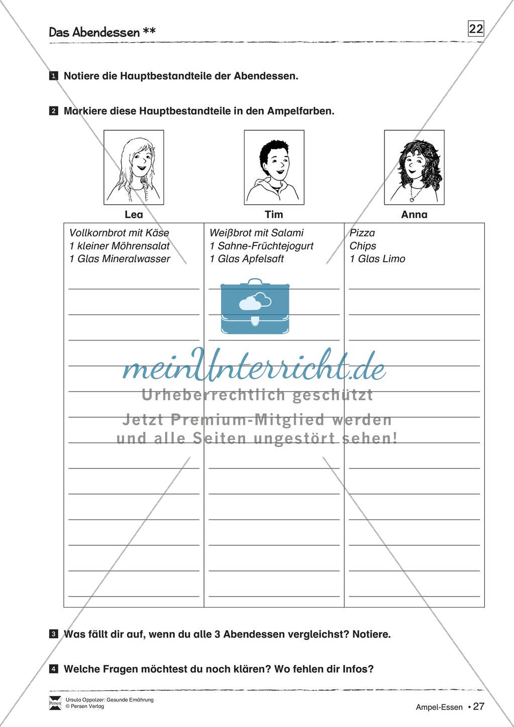 Arbeitsblätter zum Thema gesunde Mahlzeiten Preview 4