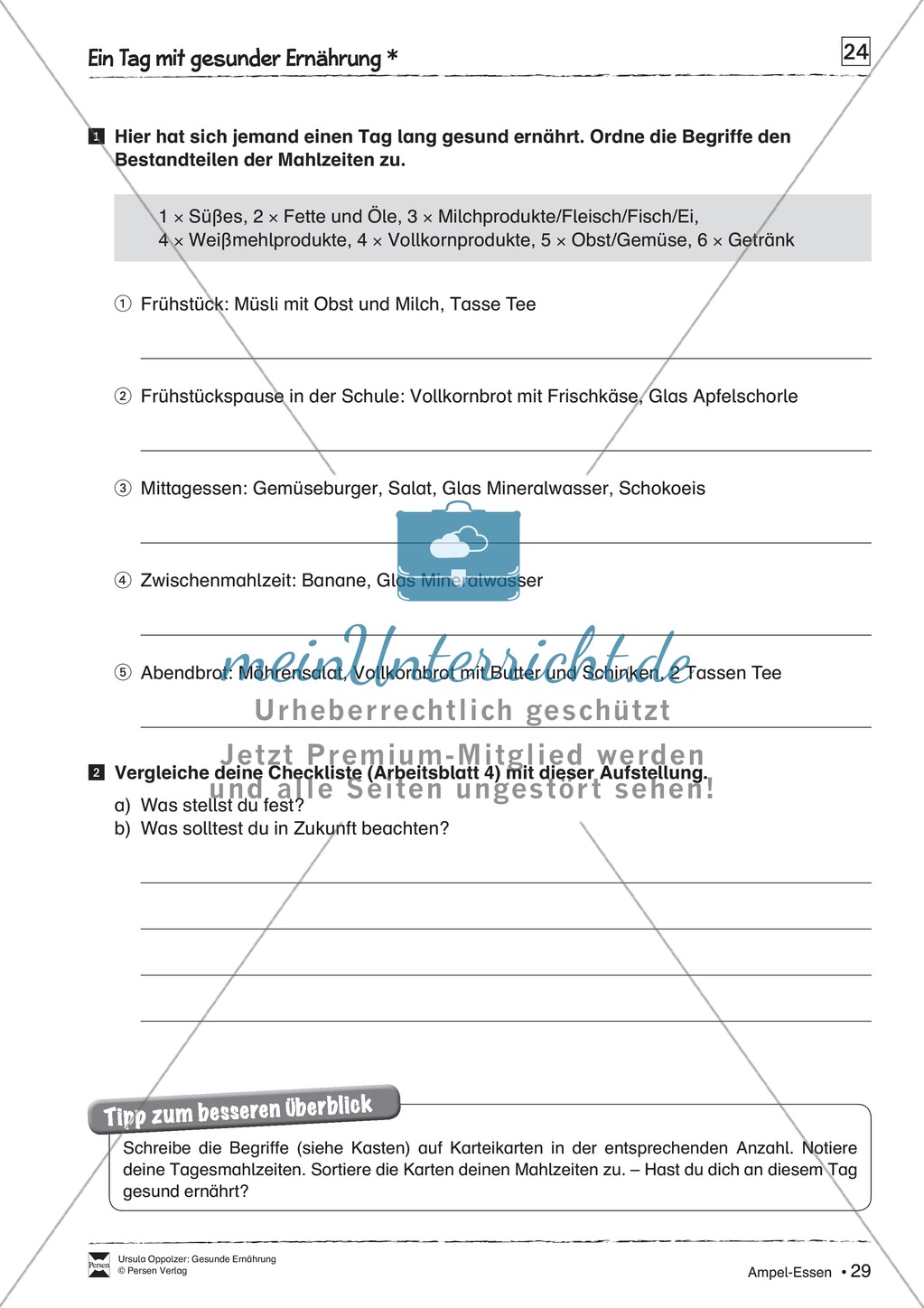 Arbeitsblätter zum Thema gesunde Mahlzeiten Preview 6