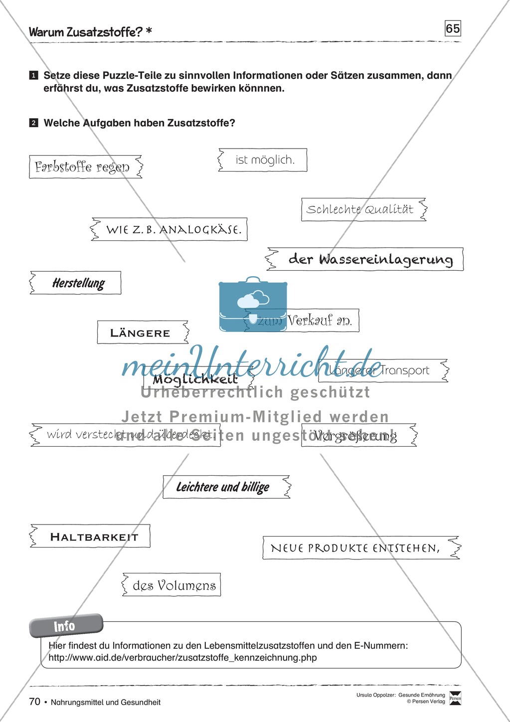 Arbeitsblätter zum Thema Zusatzstoffe Preview 1