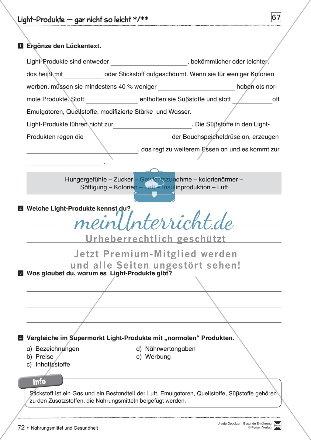 Arbeitsblatt zum Thema Light-Produkte Preview 1