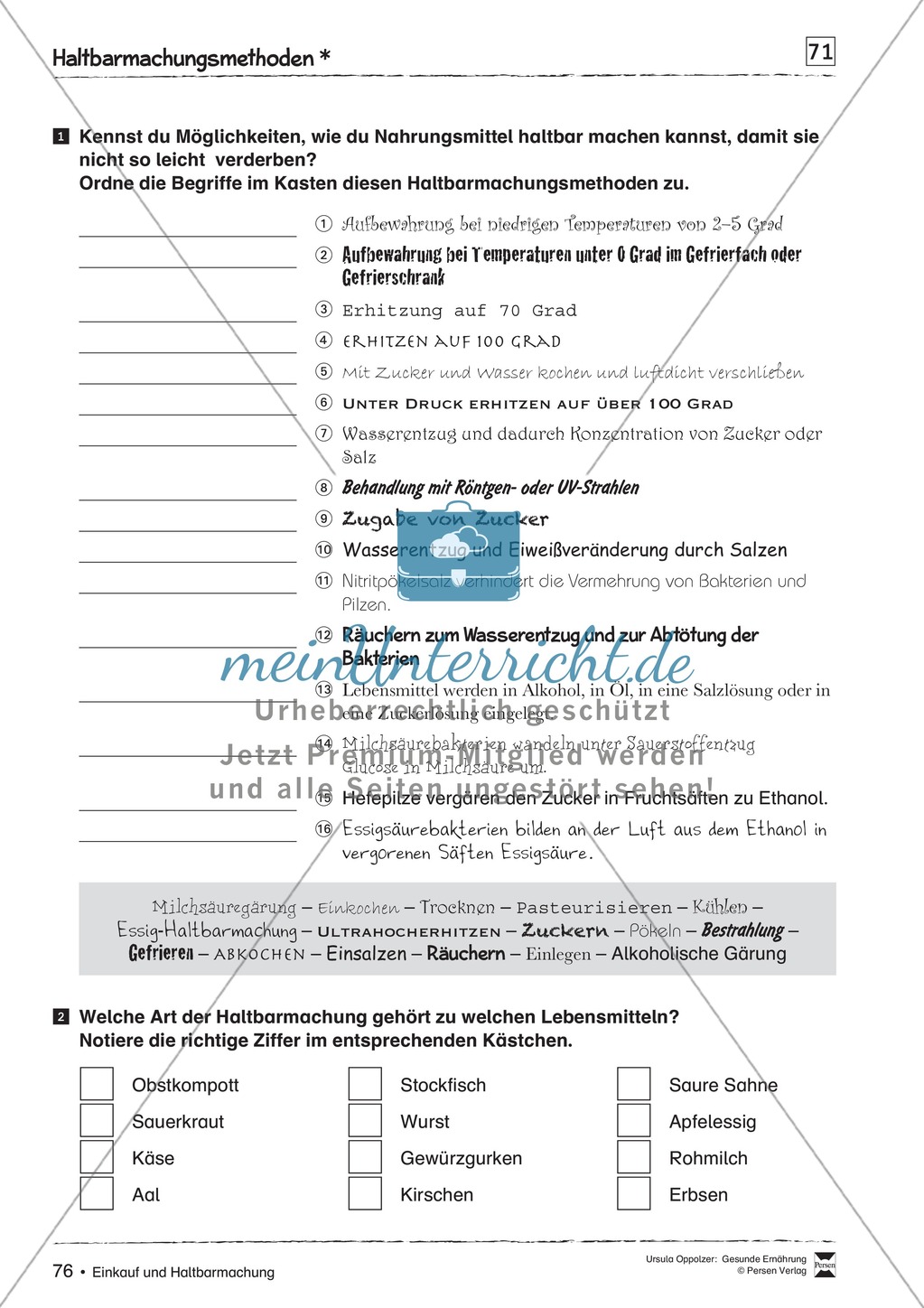 Arbeitsblatt zum Thema haltbar machen von Lebensmitteln Preview 1