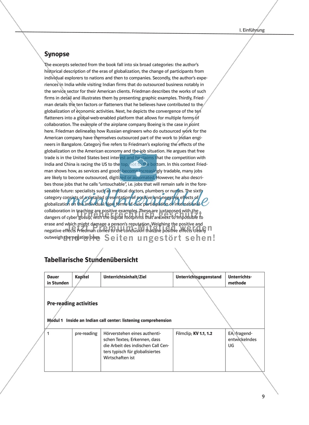 The World is Flat: Synopse + tabellarische Stundenübersicht Preview 1