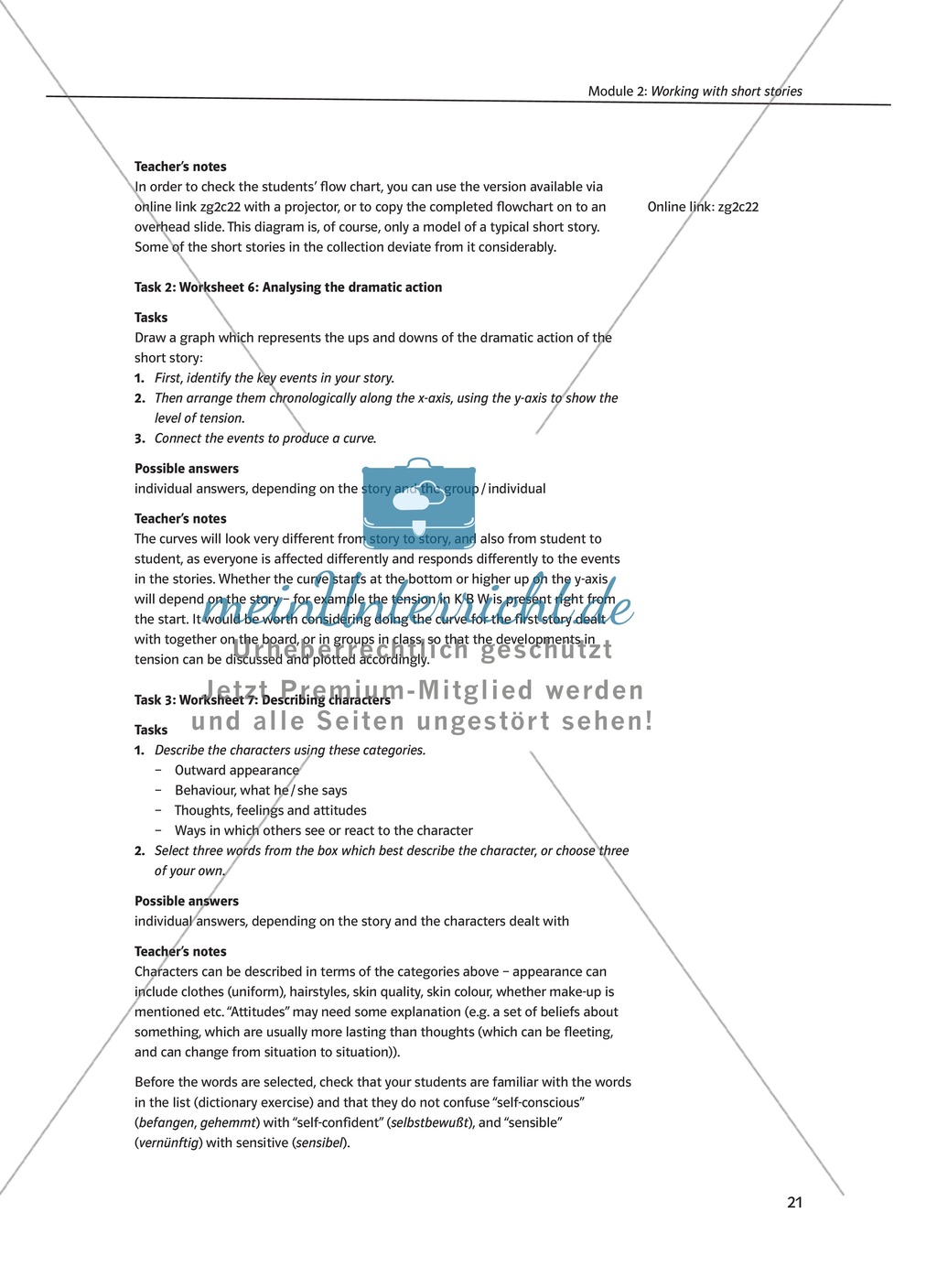 Working with short stories: Aufgaben + Arbeitsblätter Preview 2