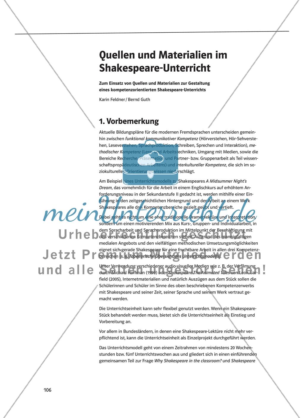 Quellen und Materialien im Shakespeare-Unterricht Preview 1