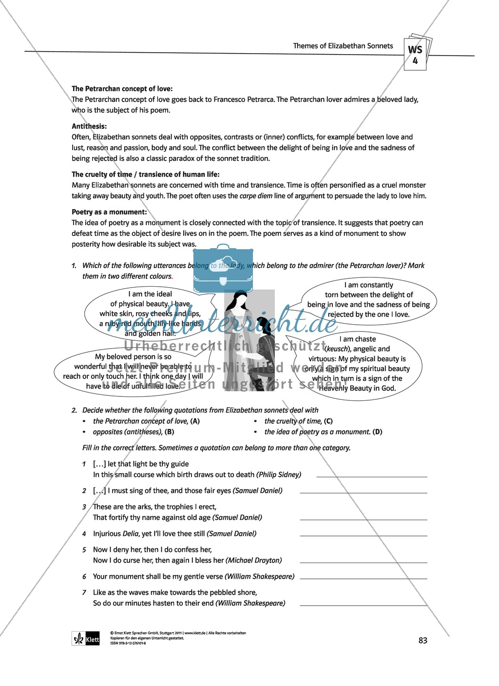 Skills: Analysing Shakespearean Sonnets: Stylistic Devices, Lernziele + Aufgaben + Lösungen Preview 13