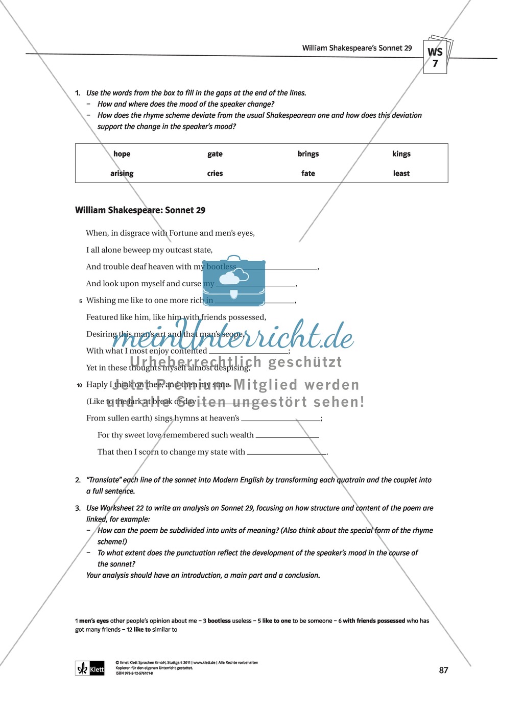 Skills: Analysing Shakespearean Sonnets: Stylistic Devices, Lernziele + Aufgaben + Lösungen Preview 17