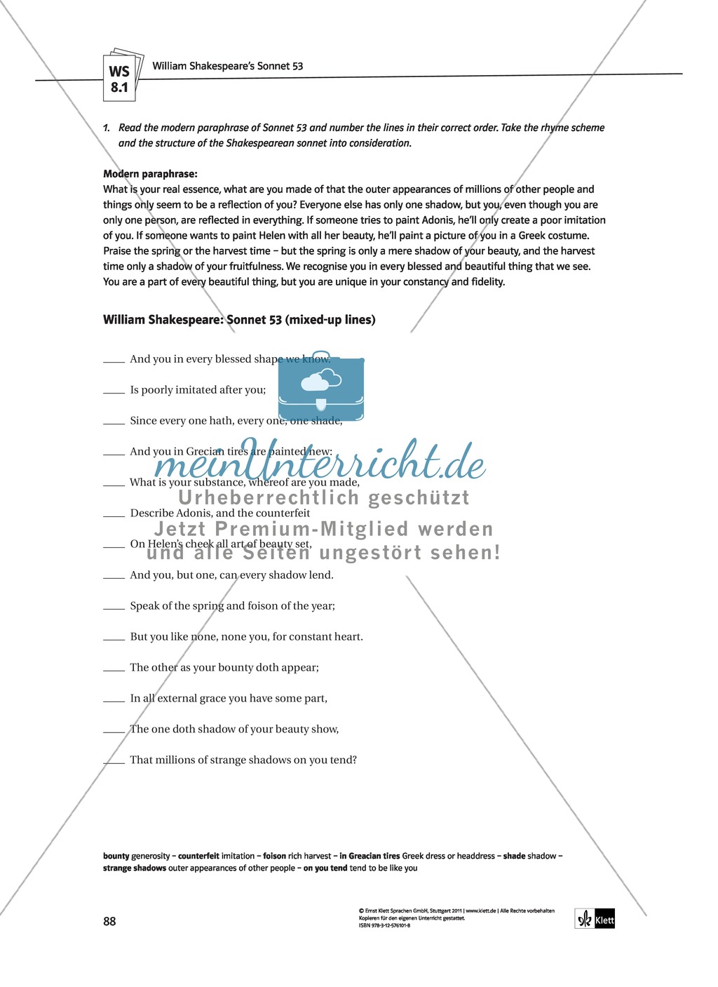 Skills: Analysing Shakespearean Sonnets: Stylistic Devices, Lernziele + Aufgaben + Lösungen Preview 18