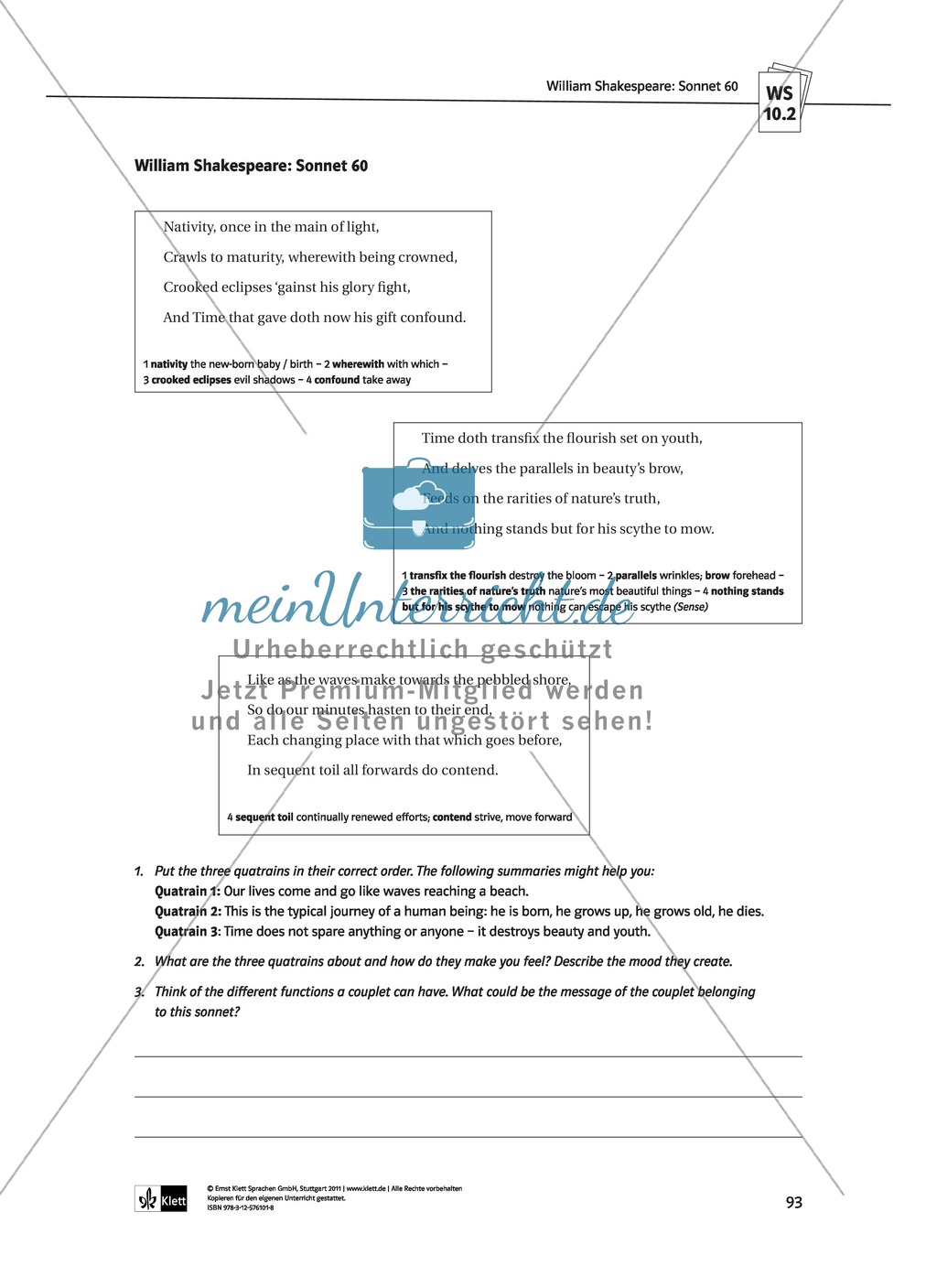 Skills: Analysing Shakespearean Sonnets: Stylistic Devices, Lernziele + Aufgaben + Lösungen Preview 23