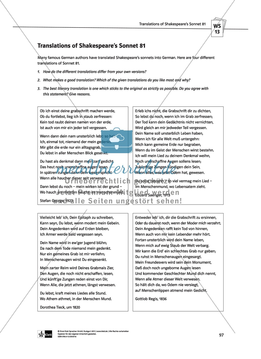 Skills: Analysing Shakespearean Sonnets: Stylistic Devices, Lernziele + Aufgaben + Lösungen Preview 27