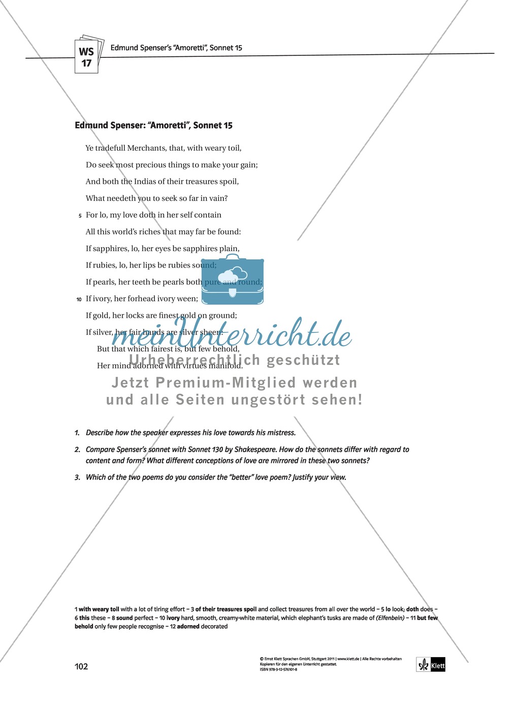 Skills: Analysing Shakespearean Sonnets: Stylistic Devices, Lernziele + Aufgaben + Lösungen Preview 32