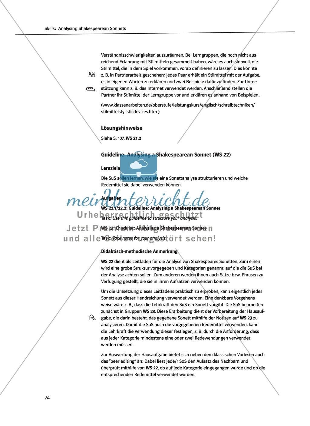 Skills: Analysing Shakespearean Sonnets: Stylistic Devices, Lernziele + Aufgaben + Lösungen Preview 4