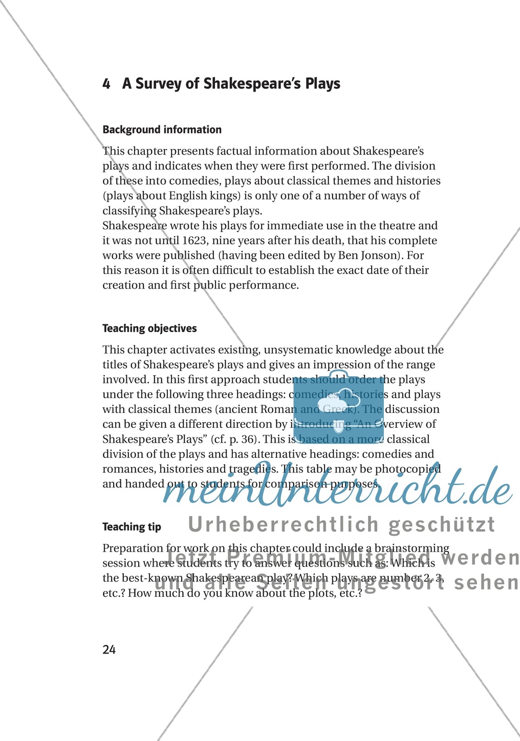 A Survey of Shakespeare's Plays: Lernziele + Tipps Preview 1