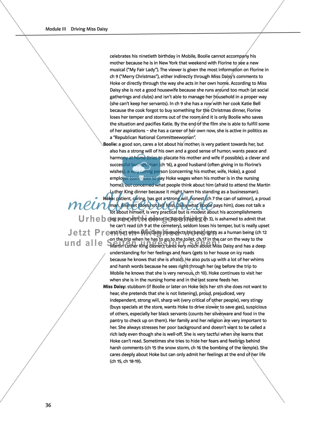 Driving Miss Daisy: Lernziele + Inhalt + Arbeitsblätter + Klausur + Lösungen Preview 19