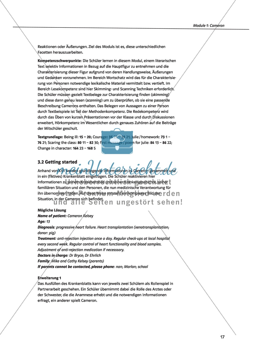 Cameron as the main character: Direct and indirect characterisation. Mit didaktischen Anmerkungen, Kopiervorlagen, Vokabelanmerkungen und Lösungsvorschlägen. Preview 2