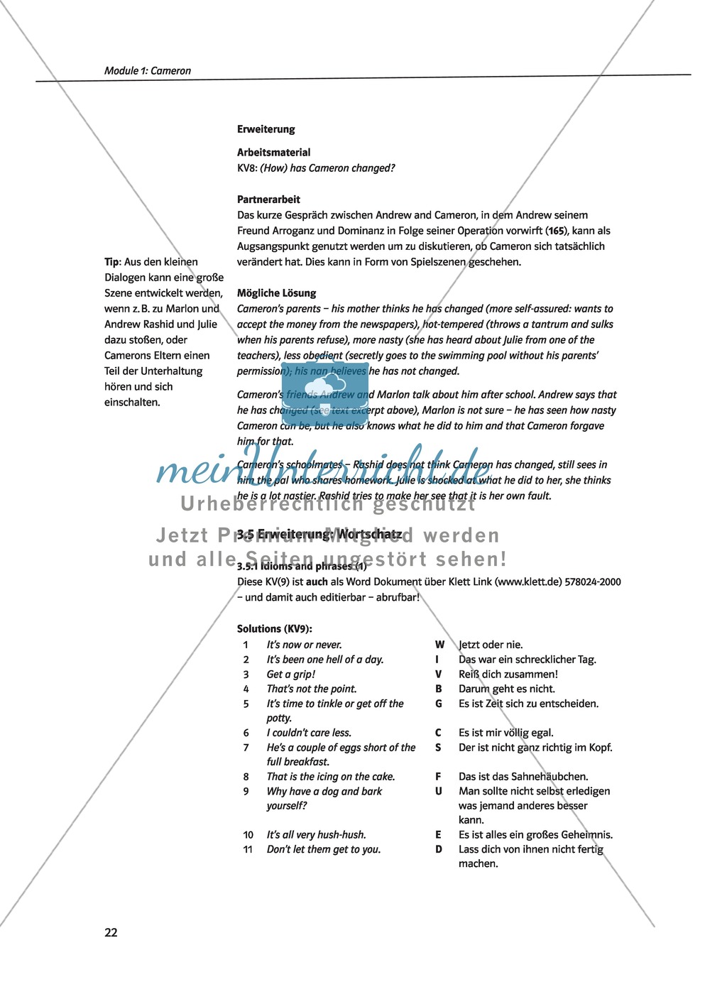 Cameron as the main character: Direct and indirect characterisation. Mit didaktischen Anmerkungen, Kopiervorlagen, Vokabelanmerkungen und Lösungsvorschlägen. Preview 7