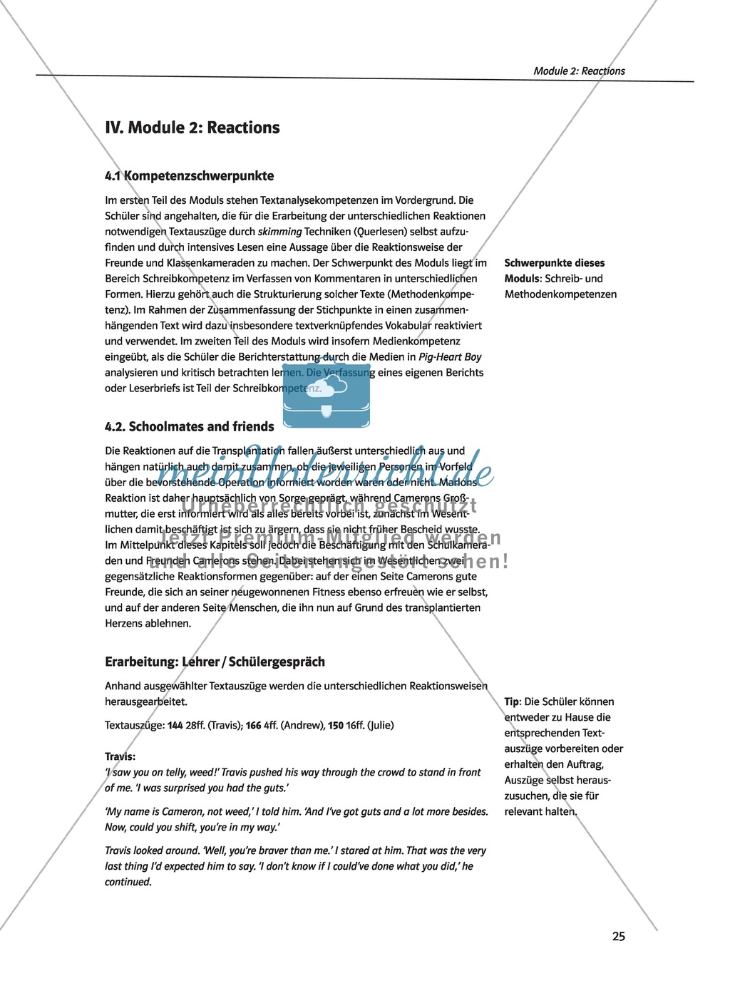 Reactions on transplantation: Schulkameraden, Freunde, die Medien und Tierrechtsorganisationen im Vergleich. Mit didaktischen Anmerkungen, Kopiervorlagen, Vokabelanmerkungen und Lösungsvorschlägen. Preview 1