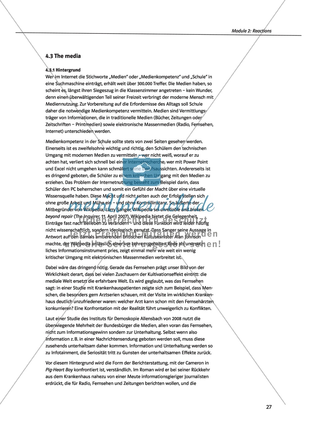 Reactions on transplantation: Schulkameraden, Freunde, die Medien und Tierrechtsorganisationen im Vergleich. Mit didaktischen Anmerkungen, Kopiervorlagen, Vokabelanmerkungen und Lösungsvorschlägen. Preview 3