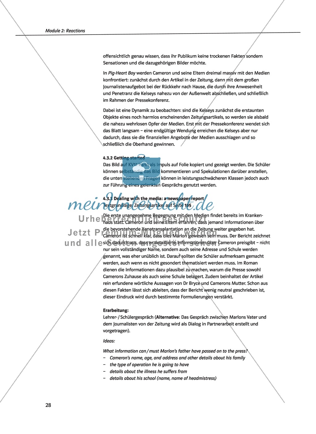 Reactions on transplantation: Schulkameraden, Freunde, die Medien und Tierrechtsorganisationen im Vergleich. Mit didaktischen Anmerkungen, Kopiervorlagen, Vokabelanmerkungen und Lösungsvorschlägen. Preview 4