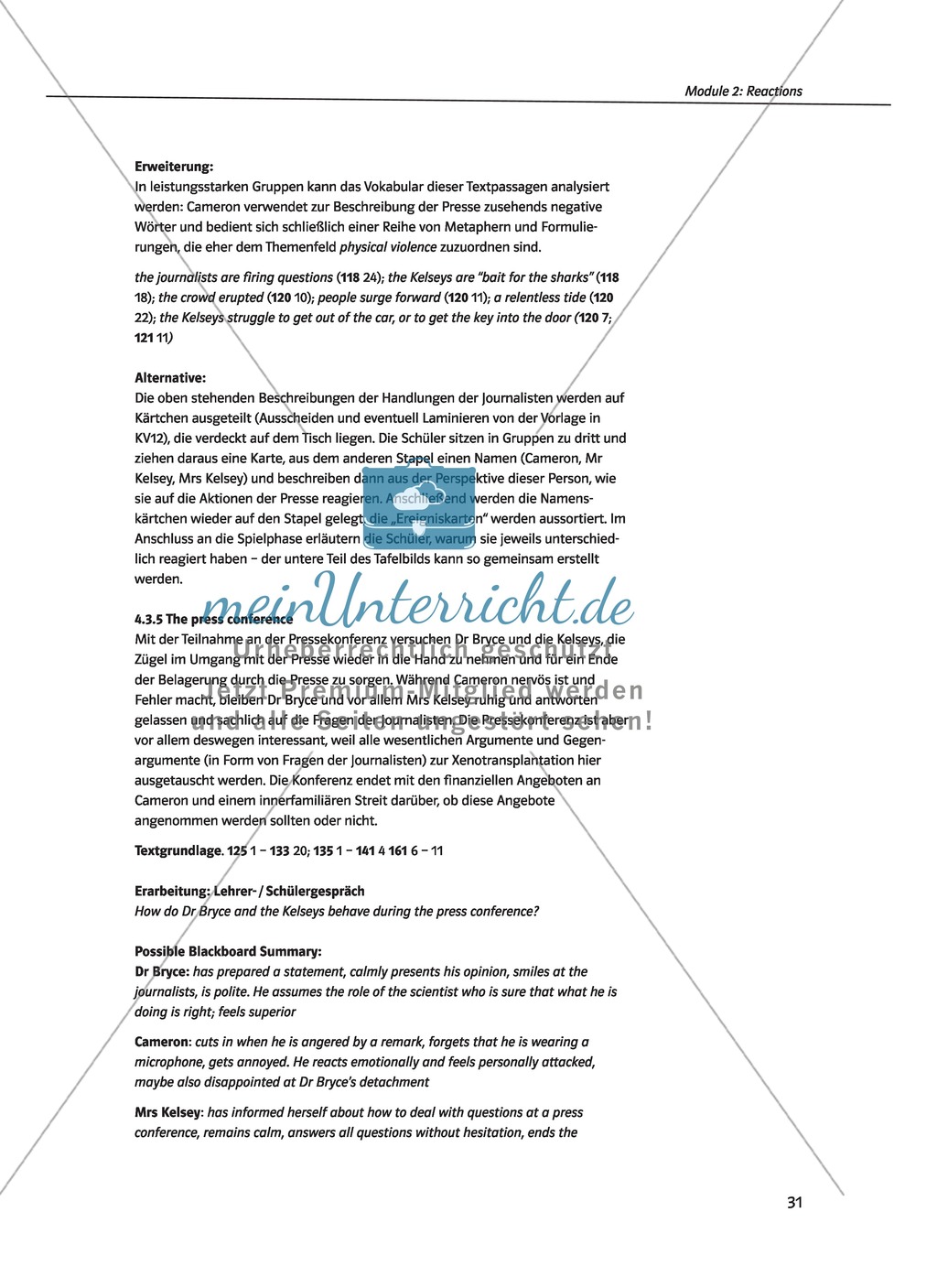 Reactions on transplantation: Schulkameraden, Freunde, die Medien und Tierrechtsorganisationen im Vergleich. Mit didaktischen Anmerkungen, Kopiervorlagen, Vokabelanmerkungen und Lösungsvorschlägen. Preview 7