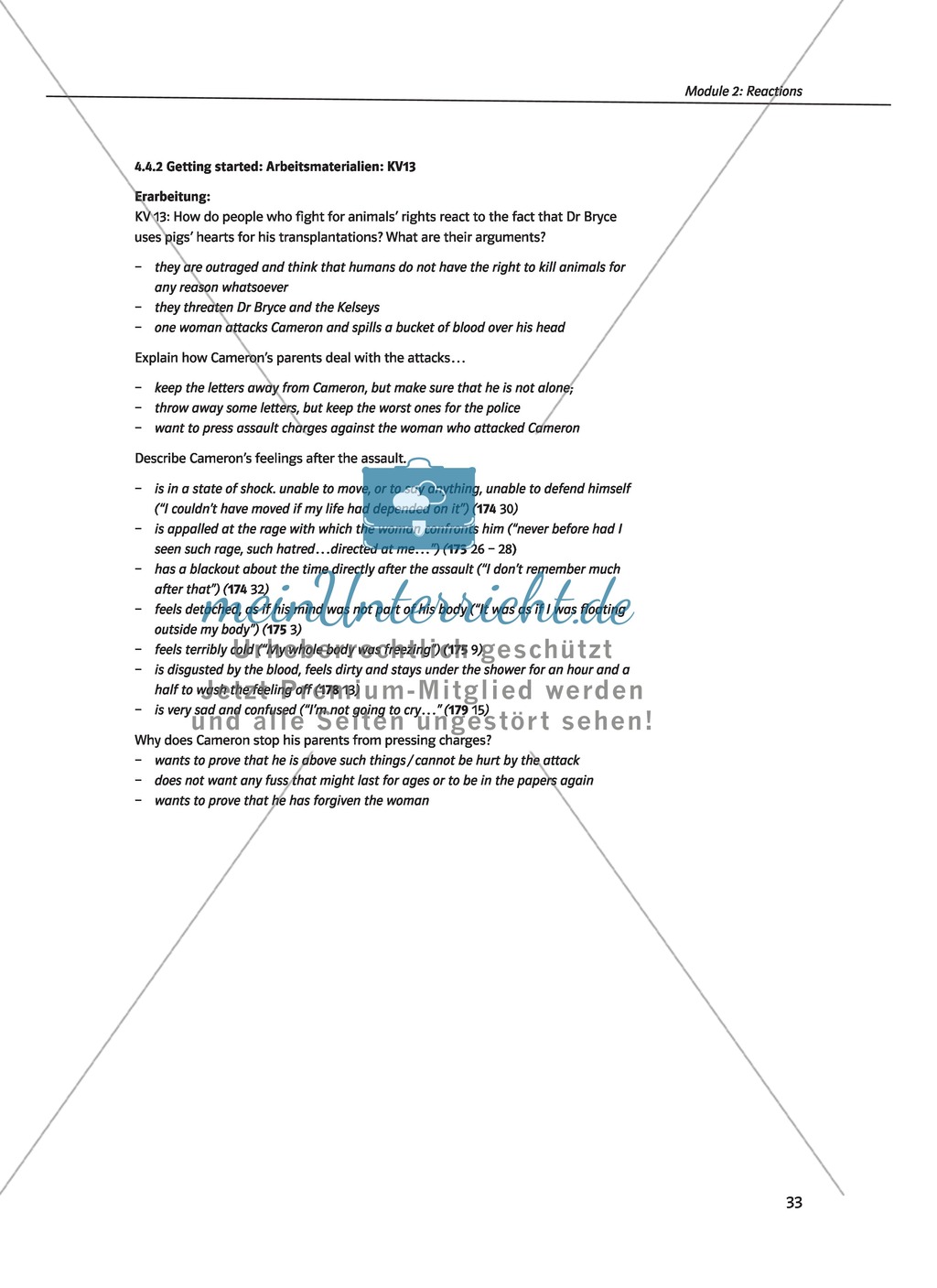 Reactions on transplantation: Schulkameraden, Freunde, die Medien und Tierrechtsorganisationen im Vergleich. Mit didaktischen Anmerkungen, Kopiervorlagen, Vokabelanmerkungen und Lösungsvorschlägen. Preview 9
