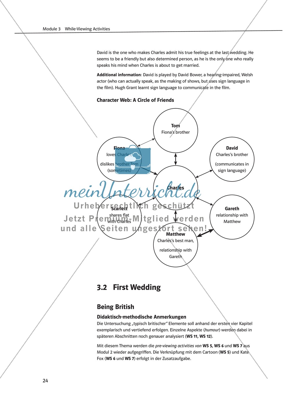 Four Weddings and a Funeral: While-Viewing activities: Das erste Sehen - Erkennen des Inhalts anhand des gesamten Films, Charakterisierung ausgewählter Personen im Film Preview 6