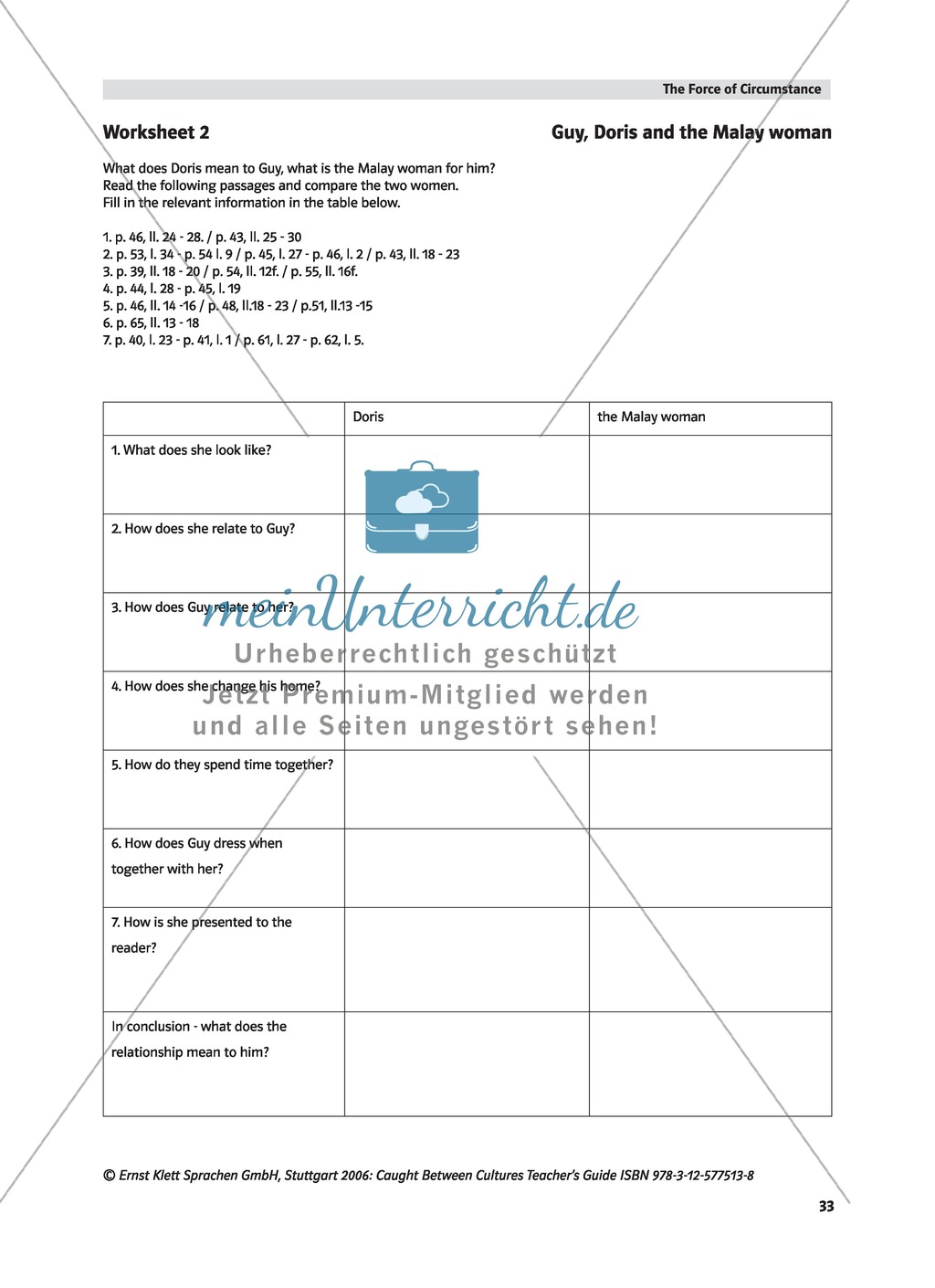 Caught between Cultures - Pre-reading activity and analysis of the plot of