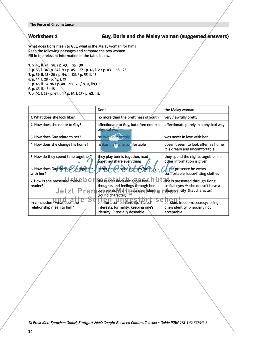 Caught between Cultures - Pre-reading activity and analysis of the plot of