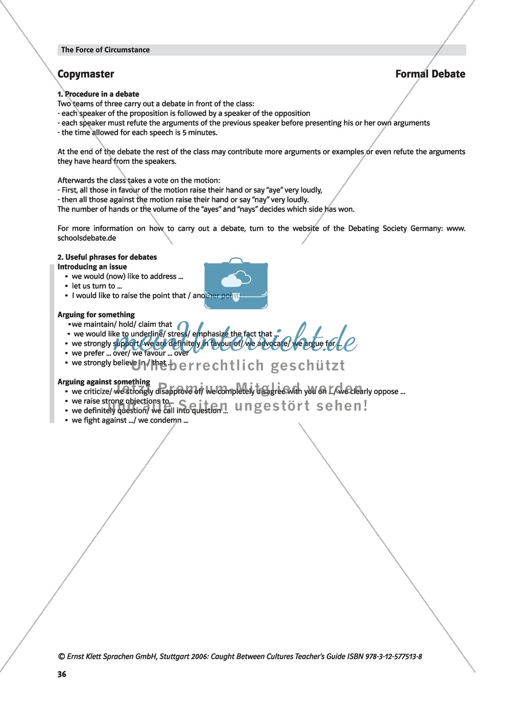 Caught between Cultures - Pre-reading activity and analysis of the plot of