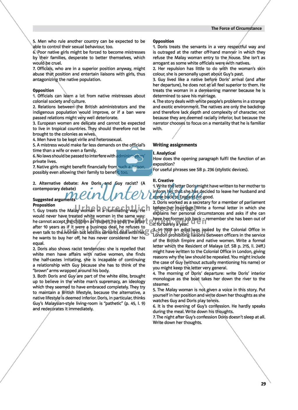 Caught between Cultures - Pre-reading activity and analysis of the plot of