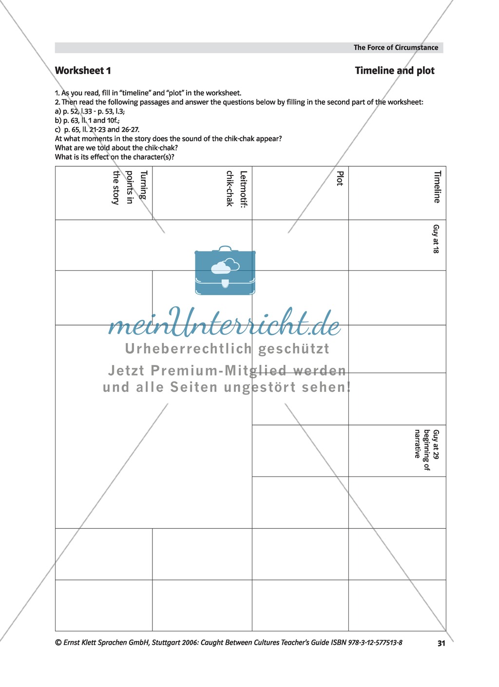 Caught between Cultures - Pre-reading activity and analysis of the plot of