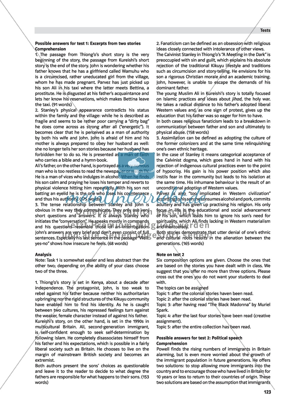 Caught between Cultures - Tests for Comprehension, Analysis andComposition and Suggestions for projects or presentations Preview 4