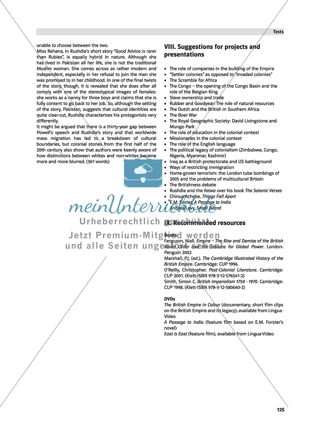Caught between Cultures - Tests for Comprehension, Analysis andComposition and Suggestions for projects or presentations Preview 6