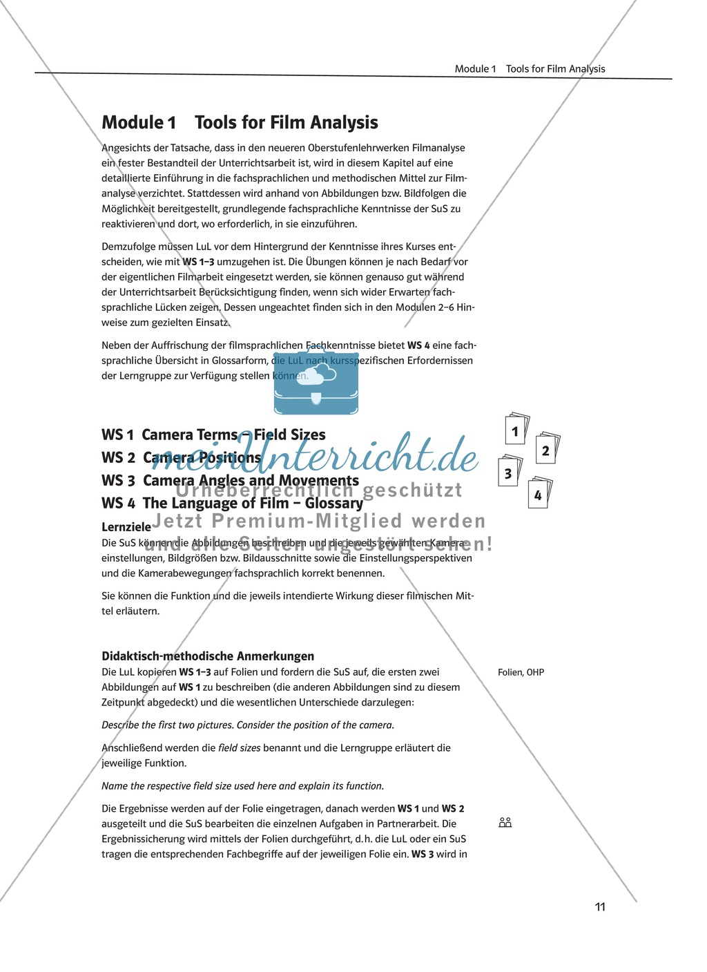 Tools for Film Analysis - fachsprachliche und methodische Mittel zum Thema Kameraeinstellungen Preview 1