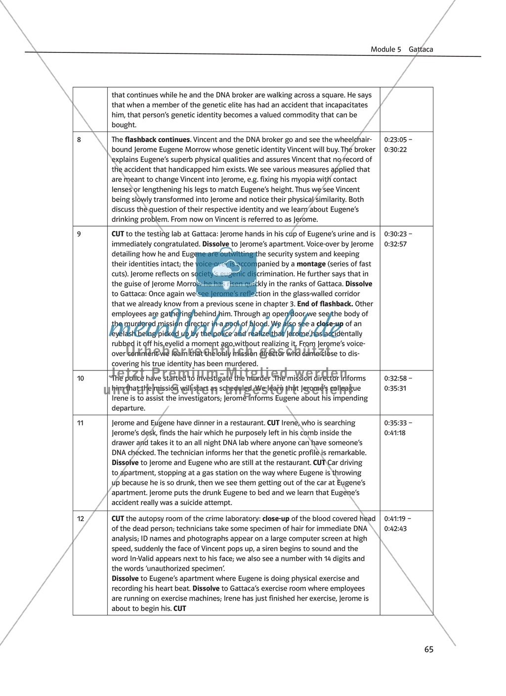Gattaca - Allgemeine Informationen und Szenenprotokoll - Übersicht über Inhalt und Kameraeinstellungen Preview 3