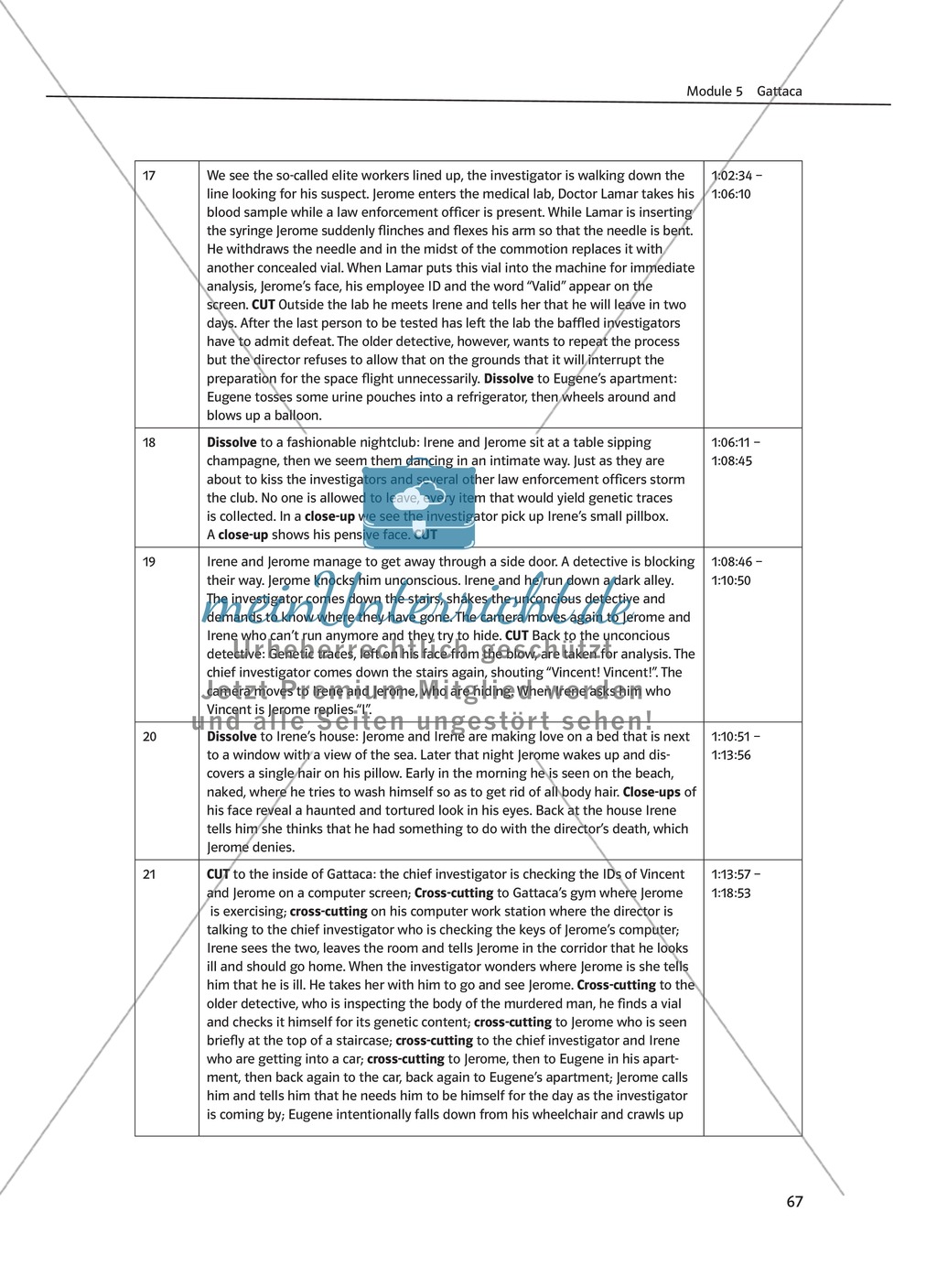 Gattaca - Allgemeine Informationen und Szenenprotokoll - Übersicht über Inhalt und Kameraeinstellungen Preview 5