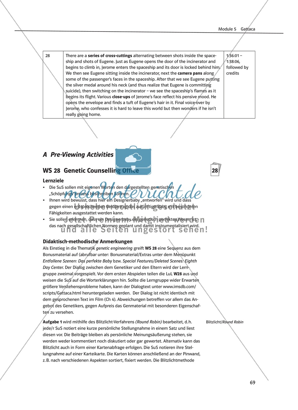Gattaca - Allgemeine Informationen und Szenenprotokoll - Übersicht über Inhalt und Kameraeinstellungen Preview 7